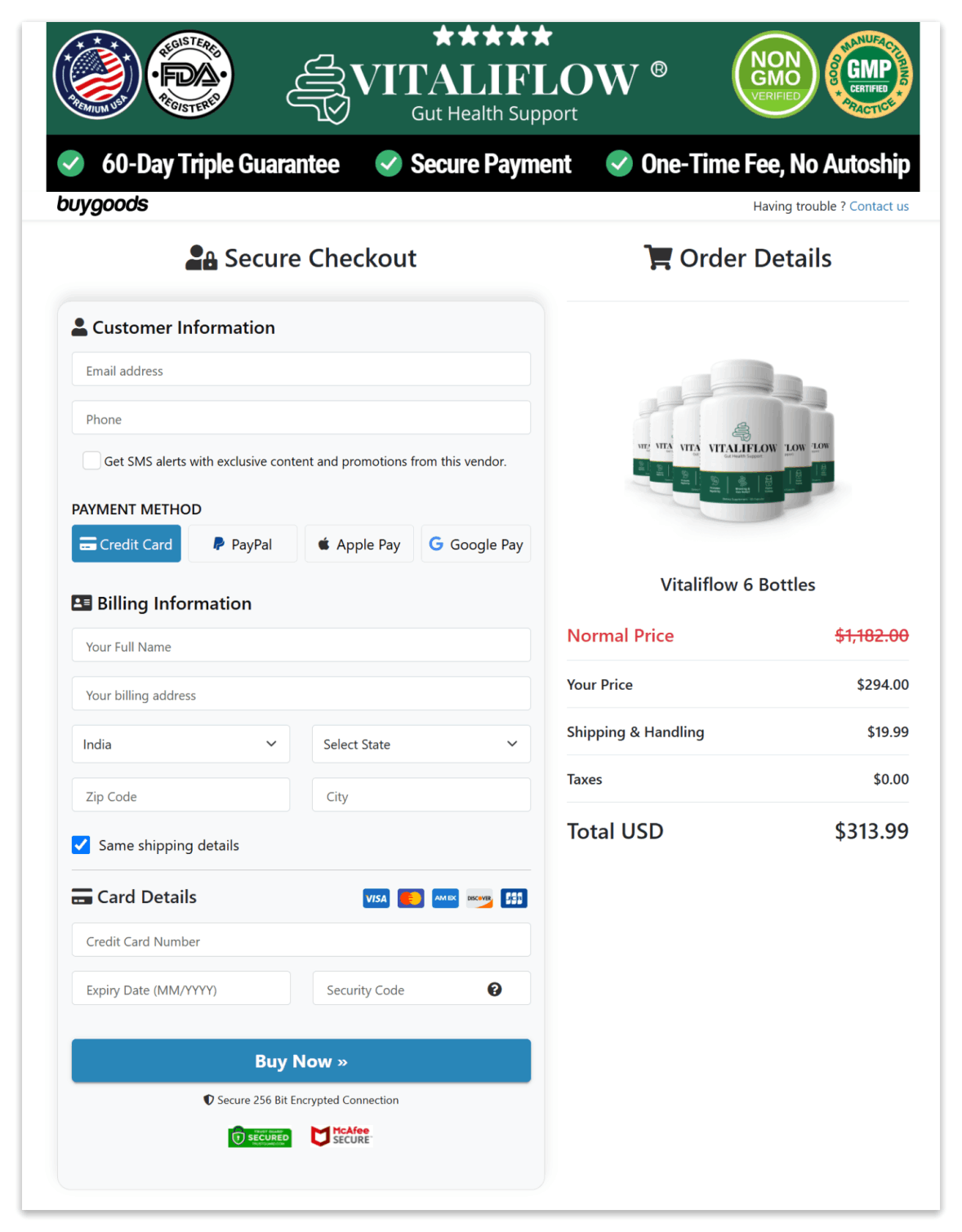 Vitali Flow Secure Checkout Page